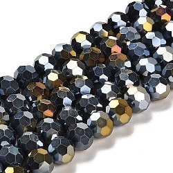 Opaque Glass Beads Stands, AB Color, Faceted(32 Facets), Round, Black, 10x8.5~9mm, Hole: 1.6mm, about 67pcs/strand, 23.62 inch(60cm)(EGLA-A035-P10mm-B18)