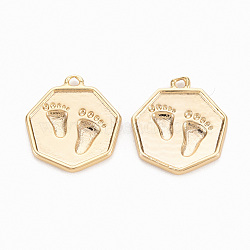 Brass Pendants, Nickel Free, Polygon with Foot Print, Real 18K Gold Plated, 16x14x1.5mm, Hole: 1.2mm(KK-N231-262-NF)