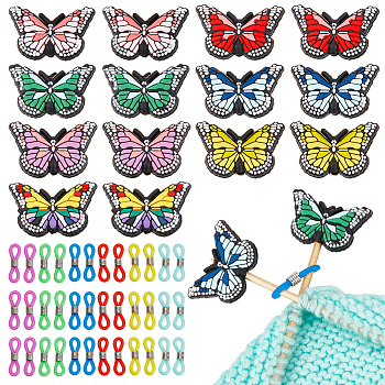 Butterfly Silicone Knitting Needle Stoppers, Knitting Needle Point Protectors, for Knitting Needles Crocheting Projects, Mixed Color, Silicone Beads: 20x31x8mm, Hole: 3mm, 14pcs, Eyeglass Holders: 21x4.5mm, 48pcs