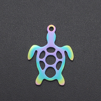 Ion Plating(IP) 201 Stainless Steel Pendants, Sea Turtle Charm, Laser Cut, Rainbow Color, 19x14x1mm, Hole: 1.2mm