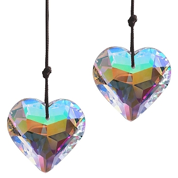 Faceted Glass Heart Pendant Decorations, Hanging Suncatchers, for Home, Car Interior Decor, Clear AB, 45mm