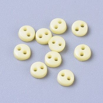 Nylon Tiny Button, Micro Buttons, Sewing Buttons, 2-Hole, Yellow, 4.5x1.5mm, Hole: 0.8mm