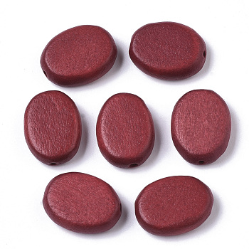 Painted Natural Wood Beads, Oval, Crimson, 18x14x5.5mm, Hole: 1.5mm