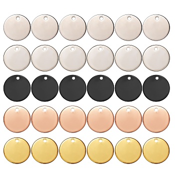 30Pcs 5 Colors Brass Charms, Stamping Blank Tag, Flat Round, Mixed Color, 12x1mm, Hole: 1.2mm, 6pcs/color