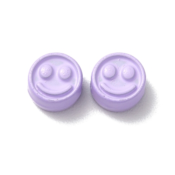 Spray Painted Alloy Beads, Flat Round with Smiling Face, Lilac, 7.5x4mm, Hole: 2mm