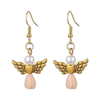 Angel Antique Golden Alloy & Resin Dangle Earrings, Imitation Pearl Acrylic Drop Earrings, Navajo White, 45x21.5mm