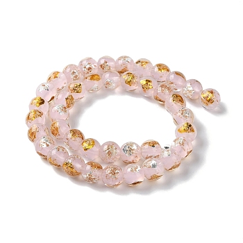 Handmade Gold & Silver Foil Lampwork Beads, Round, Pink, 12mm, about 33pcs/strand, 15.59 inch(39.6cm)