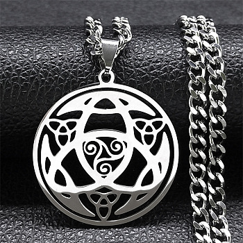 304 Stainless Steel Pendant Necklaces, Triquetra/Trinity Knot , Stainless Steel Color, 19.53 inch(49.6cm)