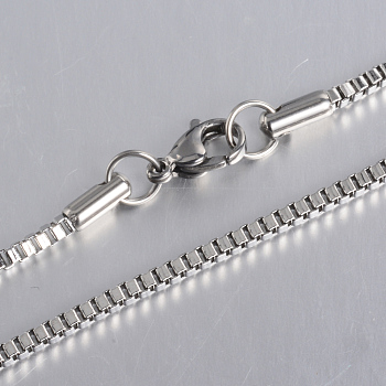 304 Stainless Steel Box Chain Necklaces, with Lobster Claw Clasps, Stainless Steel Color, 17.9 inch(45.5cm), 2mm