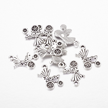 Tibetan Style Alloy Pendants, Pram, Antique Silver, Antique Silver, Lead Free & Cadmium Free, 19x12x2mm, Hole: 1.5mm