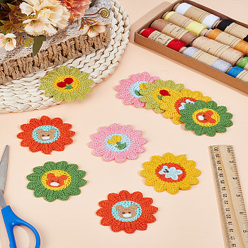 10Pcs 5 Colors Polyester Lace Embroidery Sewing Fiber, DIY Garment Accessories, Flower, Mixed Color, 60~61x3mm, 2pcs/color