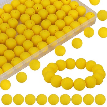 80Pcs Round Silicone Focal Beads, Chewing Beads For Teethers, DIY Nursing Necklaces Making, Yellow, 15mm, Hole: 2mm