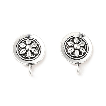 Rack Plating Alloy Stud Earring Findings, with Vertical Loops, Cadmium Free & Lead Free, Flat Round with Flower, Antique Silver, 18x14mm, Hole: 2mm, Pin: 0.6mm