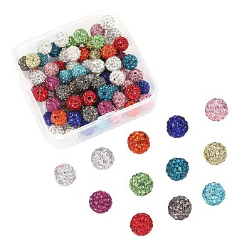 60Pcs 12 Colors Polymer Clay Rhinestone Beads, Pave Disco Ball Beads, Grade A, Round, Mixed Color, 10mm, Hole: 1.8~2mm, 6 Rows Rhinestone, PP15(2.1~2.2mm), 5Pcs/color