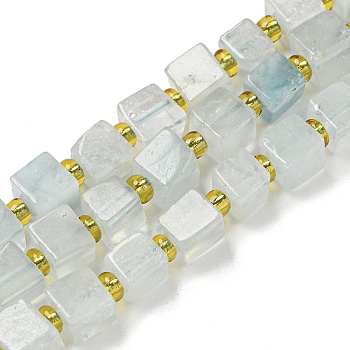 Natural Aquamarine Beads Strands, Cube, with Seed Beads, 4~5x4~5x4~5mm, Hole: 0.9mm, about 56pcs/strand, 15.35''(39cm)