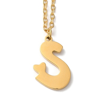 304 Stainless Steel Pendant Necklaces, Letter, Letter S, 15.75 inch(40cm), Pendant: 17.5x11x1.5mm