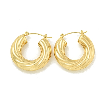 Ion Plating(IP) 304 Stainless Steel Hoop Earrings for Women, Twist, Golden, 30x7.5mm