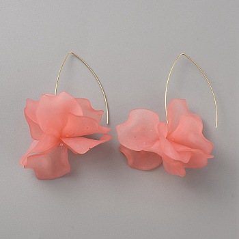 Acrylic Flower Dangle Earrings, Golden 304 Stainless Steel Long Drop Earrings for Women, Light Salmon, 78.5mm, Pin: 0.8mm