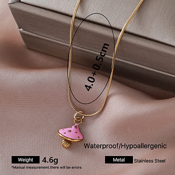 Vintage 304 Stainless Steel Enamel Pendant Necklaces, Golden, Pink, Mushroom, 15.75 inch(40cm)