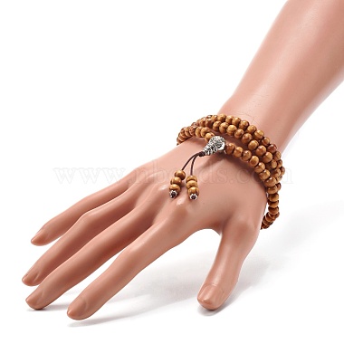 Pulsera redonda de cuentas mala de madera natural(BJEW-JB06907)-5