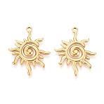304 Stainless Steel Pendants, Sun Charm, Ion Plating(IP), Real 18K Gold Plated, 33x26x2.5mm, Hole: 2mm(X-STAS-T065-07G)