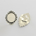 Vintage Adjustable Iron Finger Ring Components Alloy Cabochon Bezel Settings, Cadmium Free & Lead Free, Antique Silver, 17x5mm, Oval Tray: 25x18mm(PALLOY-Q300-12AS-NR)