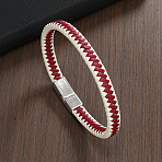 Imitation Leather Cord Braided Bracelets, Alloy Magnetic Clasp Jewelry for Men, Platinum, FireBrick, 8.27 inch(21cm)(FS-WGFB3DB-01)
