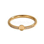 304 Stainless Steel Micro Pave Clear Cubic Zirconia Plain Pad Ring Settings, Flat Round, Ion Plating(IP), Real 14K Gold Plated, 21mm, Tray Size: 4mm(STAS-OY019-71G)