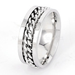 304 Stainless Steel Rotatable Chain Finger Rings for Men, Fidget Spinner Ring for Calming Worry Meditation, Bottle Opener Finger Rings, Stainless Steel Color, Stainless Steel Color, US Size 8(18.1mm)(FS-WG60CA3-02)