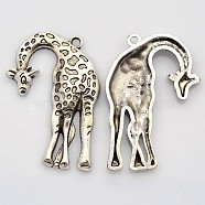 Alloy Pendants, Lead Free & Cadmium Free & Nickel Free and Nicle Free, Giraffe, Antique Silver, about 46mm long, 30mm wide, 4mm thick, hole: 2mm(X-PALLOY-EA10923Y-ASNF)