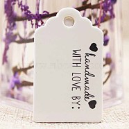 Paper Gift Tags, Hange Tags, For Arts and Crafts, For Wedding, Valentine's Day, Rectangle with Word Handmade with Love, White, 50x30x0.4mm, Hole: 5mm(CDIS-P001-H02-B)