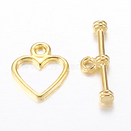 Alloy Toggle Clasps, Lead Free and Cadmium Free & Nickel Free, Golden Color, Size: Heart: 12mm wide, 14mm long, Bar: 19mm long, hole: 1.5mm(X-LF1178Y-NFG)