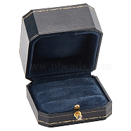 Rectangle Cardboard Jewelry Couple Ring Storage Box, with Blue Faux Suede Inside and Brass Clasps, Double Ring Case for Wedding Engagement Gift Favor, Black, 8.1x9.1x6.1cm(CON-WH0087-82)