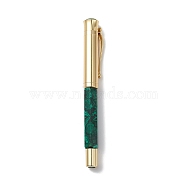 Natural Malachite Brass Pens, Reiki Energy Fountain Pen, with Pen Case, Office & School Supplies, 142x19x14mm(AJEW-M209-01G)