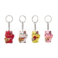 Cartoon Lucky Cat PVC Plastic Keychain, with Iron Split Key Rings, Mixed Color, 10.05~10.5cm(KEYC-JKC00666)