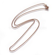 304 Stainless Steel Box Chain Necklaces, with Lobster Claw Clasps, Rose Gold, 19.6 inch(50cm), 1.5mm(NJEW-F261-18RG)