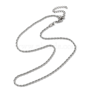 304 Stainless Steel Rope Chain Necklaces, Stainless Steel Color, 16.22 inch(41.2cm)(NJEW-H019-01P)