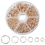 1 Box Iron Jump Rings Set, Mixed Sizes, Open Jump Rings, Round Ring, Rose Gold, 18~21 Gauge, 4~10x0.7~1mm, Inner Diameter: 2.6~8mm, 10g/size, 6 sizes, about 1000pcs/box(IFIN-YW0001-44RG)