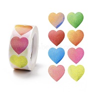 Valentine's Day Heart Paper Stickers, Glittered Gradient Color Adhesive Labels Roll Stickers, Gift Tag, for Envelopes, Party, Presents Decoration, None Pattern, 25x24x0.1mm, 500pcs/roll(DIY-I107-02B)