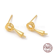 Donut 925 Sterling Silver Stud Earring Findings, for Half Drilled Beads, with S925 Stamp, Real 18K Gold Plated, 15x5mm, Pin: 0.9mm and 11x0.9mm(STER-P056-13G)