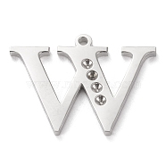 304 Stainless Steel Letter Pendant Rhinestone Settings, Stainless Steel Color, Letter.W, W: 16x22x1.5mm, Hole: 1.2mm, Fit for 1.6mm rhinestone(STAS-J028-01W)