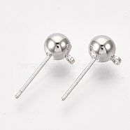 Brass Ball Stud Earring Findings, with Loop and Steel Pins, Real Platinum Plated, 18x6mm, Hole: 1.2mm, Pin: 0.8mm(KK-S348-415D)
