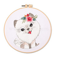 DIY Puppy Dog Embroidery Kit for Beginners, Included Plastic Embroidery Hoop, Needle, Threads, Cotton Fabric, Pomeranian Pattern, Hoop: 20x20cm(SENE-PW0005-006D)