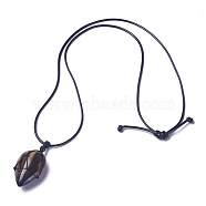 Natural Tiger Eye Beaded Pendant Necklaces, Adjustable, with Waxed Cord, teardrop, 18.1~29.9 inch(46~76cm), 2mm(NJEW-G324-B05)