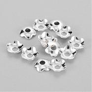 Silver Color Plated Flower Brass Spacer Bead Caps, Jewelry Making Findings, Size: about 4mm in diameter, hole, 1.2mm, about 340pcs/10g(X-KK-TB857-S)