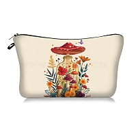 Mushroom Printed Polyester Bag, Multipurpose Travel Toiletry Pouch with Metal Zipper, Rectangle, Colorful, 21x18x13.5cm(PW-WGD8B6F-02)