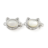 Natural Shell Box Clasps, Brass Cat Shaped Box Clasps, 1-Strand, 2-Hole, Real Platinum Plated, 8.5x15x6.5mm, Hole: 1.2~1.4mm(KK-L208-28P)