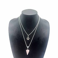 Star Pendant Necklaces, Natural Dioptase Hexagonal Cone Necklace, Double Layer Necklaces(NY0119-6)