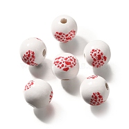 Valentine's Day Element Printed Wood Beads, Round, WhiteSmoke, 16mm, Hole: 4mm(WOOD-R002-01-32)