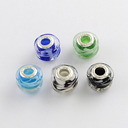 Rondelle Lampwork Large Hole European Beads, with Silver Color Plated Brass Cores, Mixed Color, 14~15x11~12mm, Hole: 5mm(X-LPDL-R003-06)